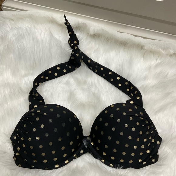 Victorias Secret Bombshell Black and Gold Polka Dot Bikini Top - Picture 1 of 8